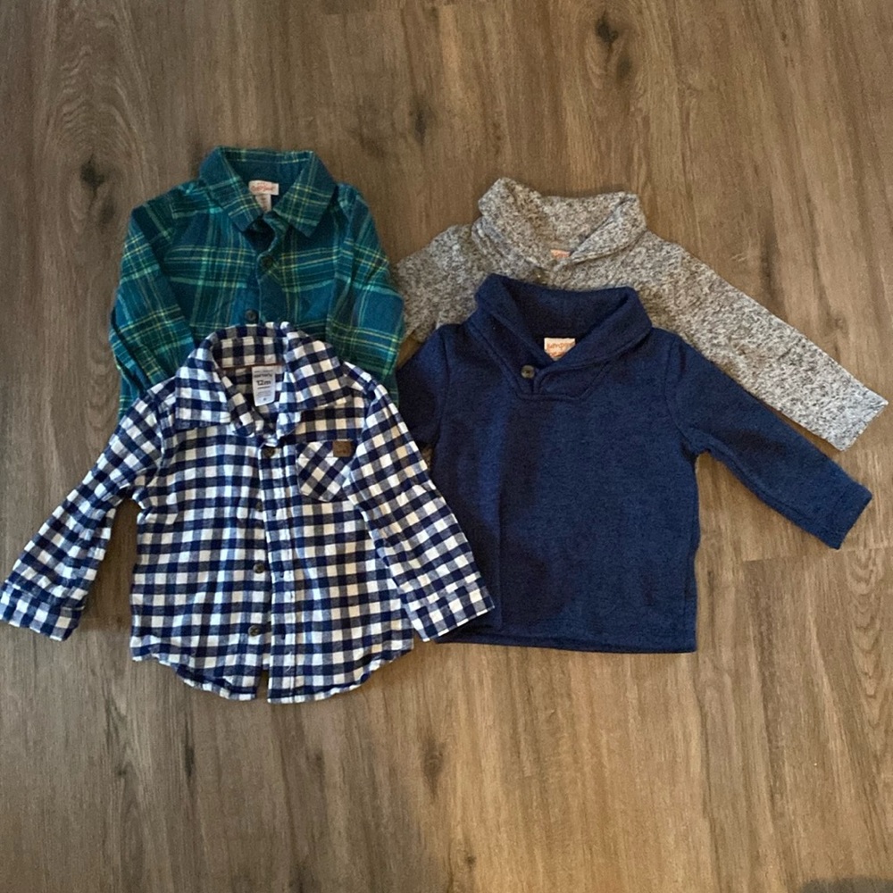 Lot of 2 sweaters and 2 button down shirts.  Size 12mo.